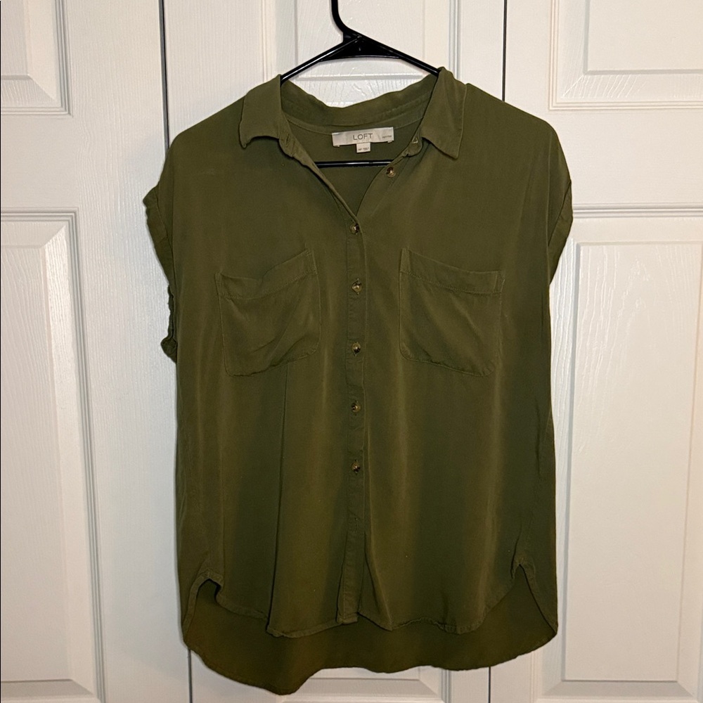 LOFT Army Green Button Down Top